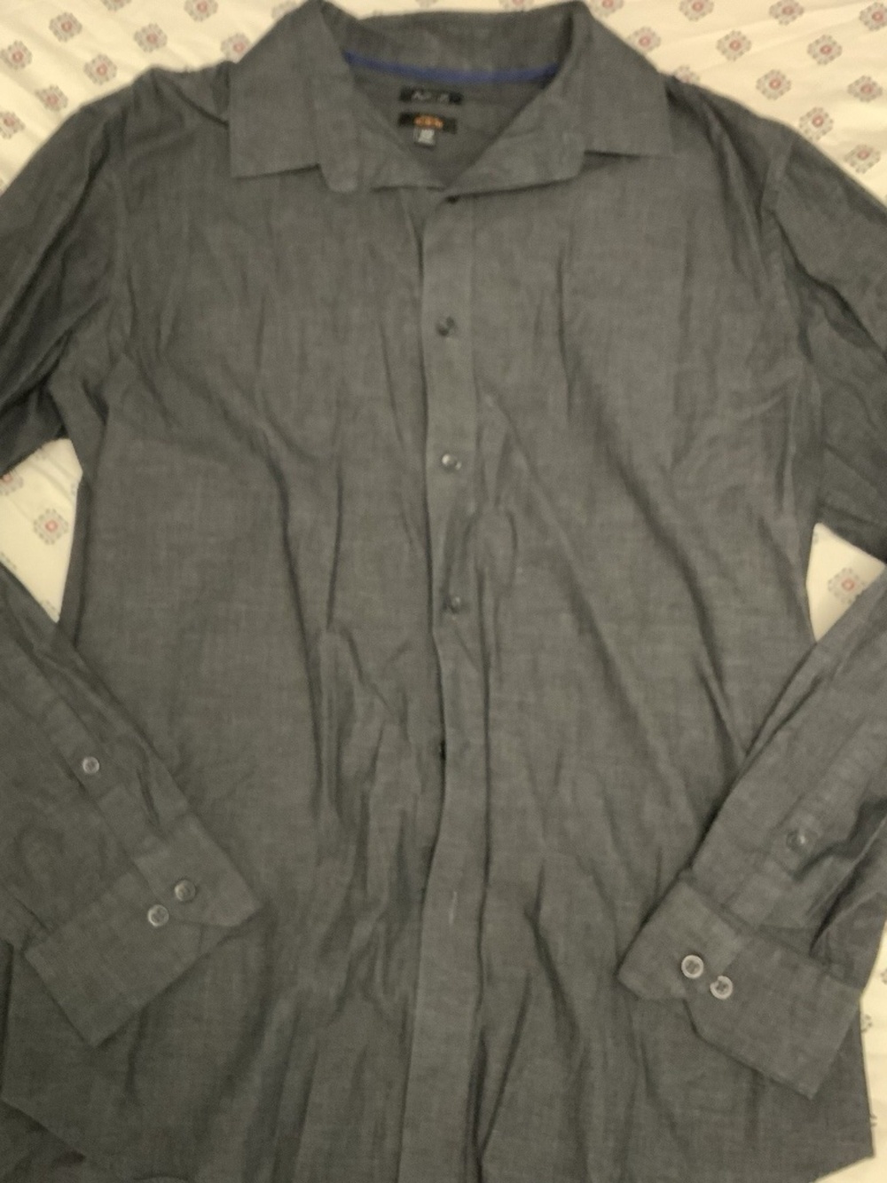 Apt.9 Slim Fit Men’s Button Down Shirt Grey Large Collared Casual Long Sleeve
